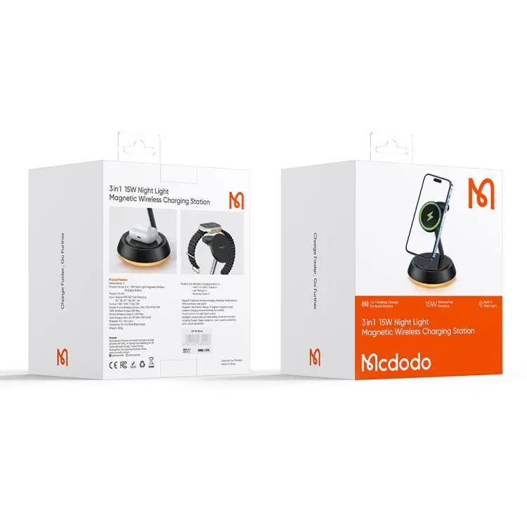 CH-4952 15W 3'ü 1 Arada Manyetik Kablosuz Şarj Standı - Siyah