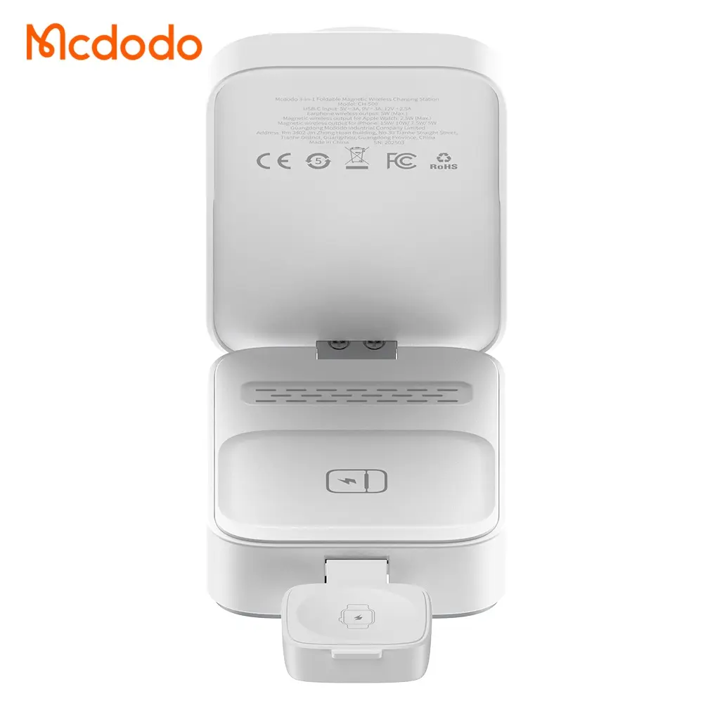 CH-5090 15W 3'ü 1 Katlanabilir Kablosuz Şarj Standı - Beyaz