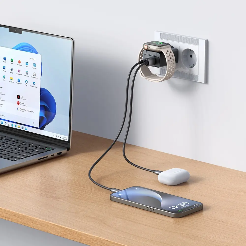 CH-3700 30W 2'si 1 Arada Kablosuz Apple Watch ve Seyahat Şarj Adaptörü