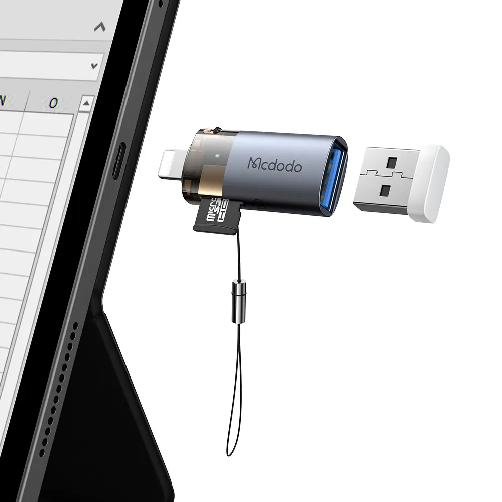 OT-7850 2'si 1 arada USB-A To Lightning+ SD kart aktarım Dönüştürücü