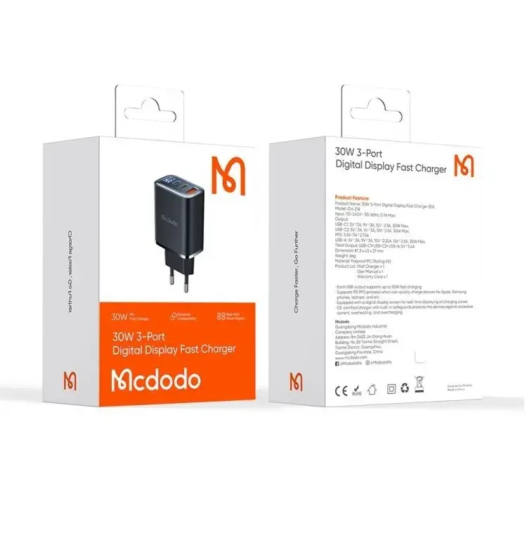MCDODO CH-2180 30W 2 TYPE-C 1 USB-A GİRİŞLİ DİGİTAL GÖSTERGELİ HIZLI ŞARJ ALETİ- SİYAH - Görsel 9