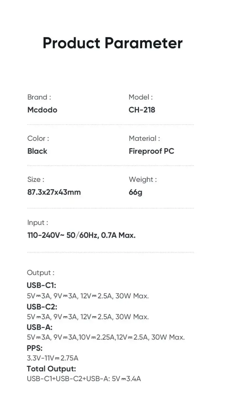 MCDODO CH-2180 30W 2 TYPE-C 1 USB-A GİRİŞLİ DİGİTAL GÖSTERGELİ HIZLI ŞARJ ALETİ- SİYAH - Görsel 10