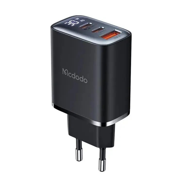 MCDODO CH-2180 30W 2 TYPE-C 1 USB-A GİRİŞLİ DİGİTAL GÖSTERGELİ HIZLI ŞARJ ALETİ- SİYAH - Görsel 2