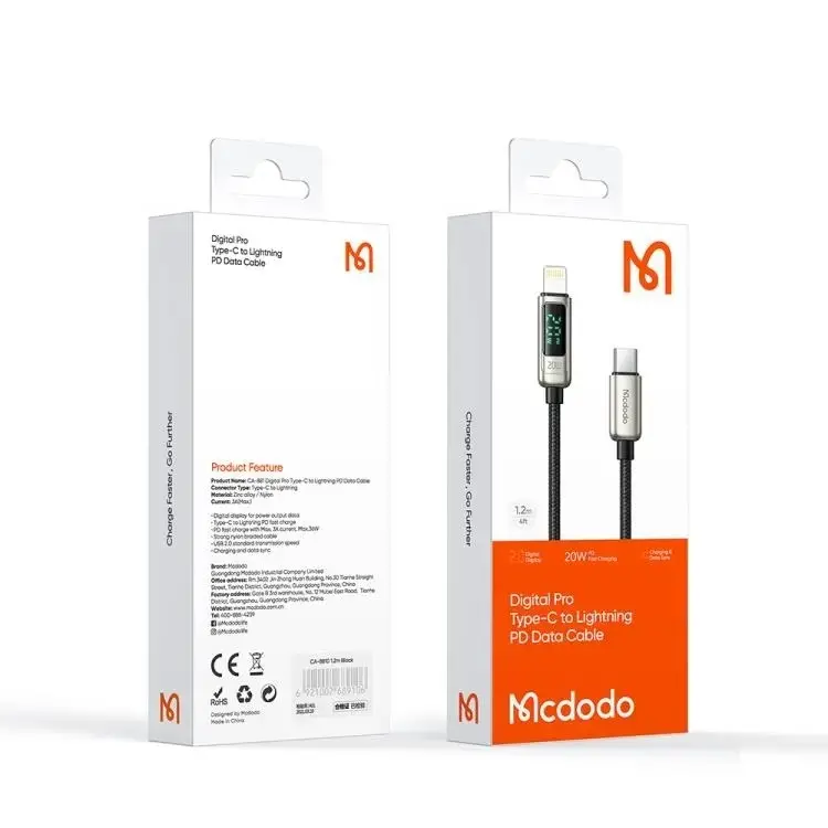 MCDODO CA-8811 20W DİJİTAL GÖSTERGELİ TYPE-C TO LİGHTNİNG PD DATA-ŞARJ KABLOSU 1.2M GÜMÜŞ - Görsel 9