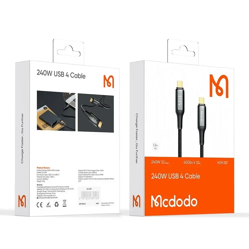 MCDODO CA-2990 240 W USB 4.0 TYPE C TO TYPE C ŞARJ KABLOSU -SİYAH - Görsel 11