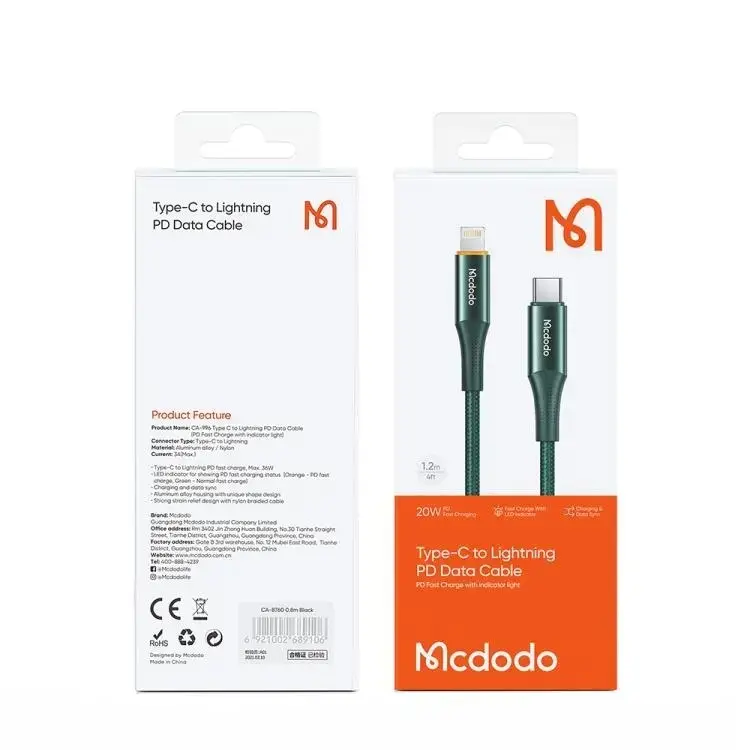 MCDODO CA-9963 20W TYPE-C TO LİGHTNİNG PD DATA-ŞARJ KABLOSU 1.8M-YEŞİL - Görsel 9
