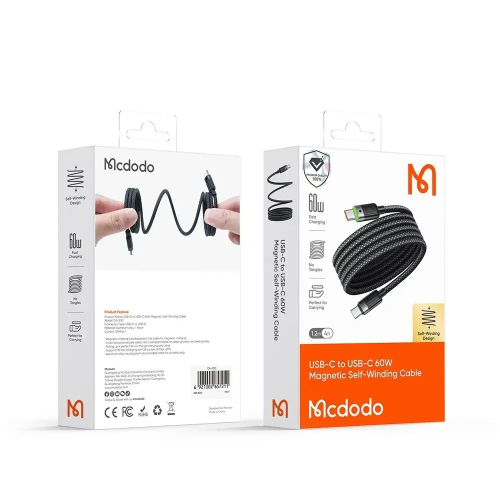 MCDODO CA-2000 60W USB-C TO USB-C MANYETİK SARILABİLİR KABLO - 1.2 M SİYAH - Görsel 9