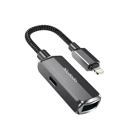 MCDODO CA-2690 2İN 1 LİGHTNİNG TO USB-A 3.0 + LİGHTNİNG ŞARJ DESTEĞİ VE VERİ AKTARIM CİHAZI - KOYU GRİ - Görsel 1
