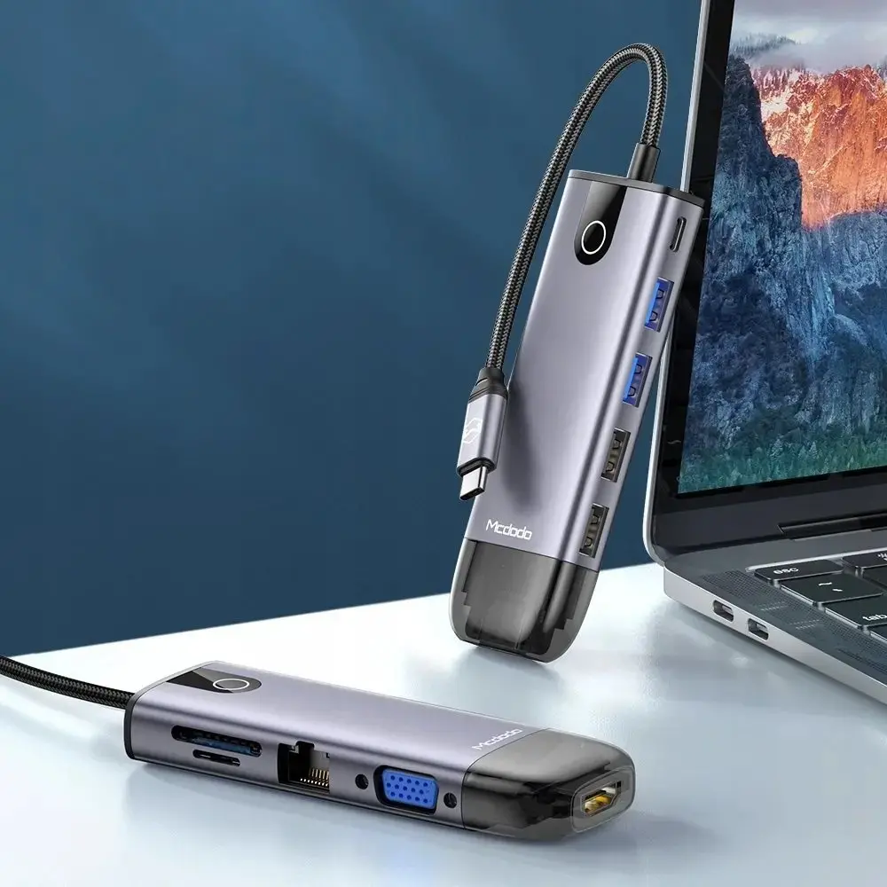 MCDODO HU-7420 10İN1 TYPE-C GİGABİT LAN + HDMI + MACBOOK + VGA ÇOKLAYICI ADAPTÖR - GRİ - Görsel 5