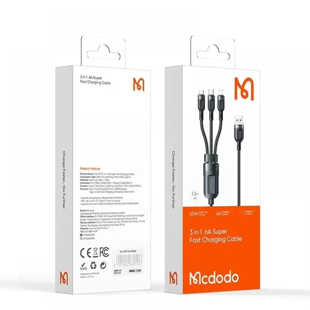 MCDODO CA-0930 65W 3İN1 HIZLI DATA-ŞARJ KABLOSU 1.2M - Görsel 6