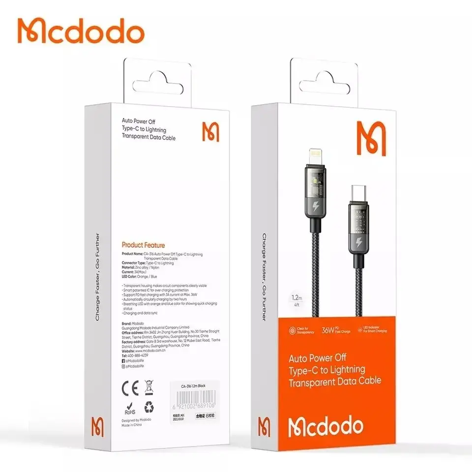 MCDODO CA-3160 TYPE-C TO LİGHTNİNG 36W LED GÖSTERGELİ DATA/ŞARJ KABLOSU 1.2M - SİYAH - Görsel 7