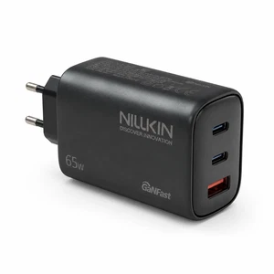 Nillkin NL-65W 65W GaN 2xType-C + USB-A Hızlı Şarj Adaptörü Siyah - Görsel 1