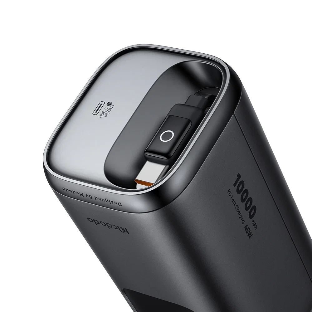 Mcdodo MC-8501 FreeGo 45W 3'ü 1 Arada 10000mAh Dahili Geri Çekilebilir Type-C Kablo, AC Prize Takılabilir Şarj Adaptörlü Powerbank Siyah(Universial Priz Uçları) - Görsel 14