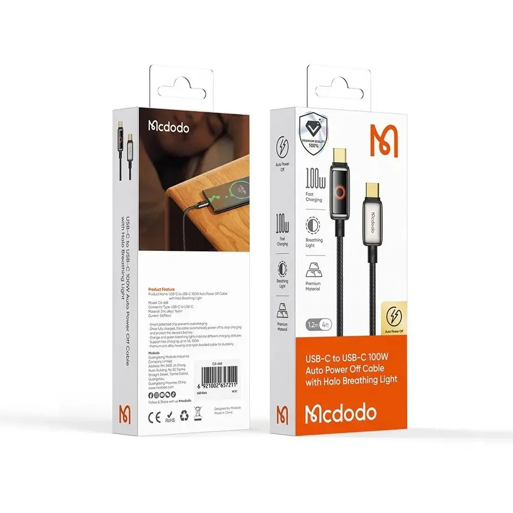 MCDODO CA-6681 100 W TYPE-C TO TYPE-C NEFES ALAN IŞIK GÖSTERGELİ PREMİUM KABLO 1.2M - Görsel 6