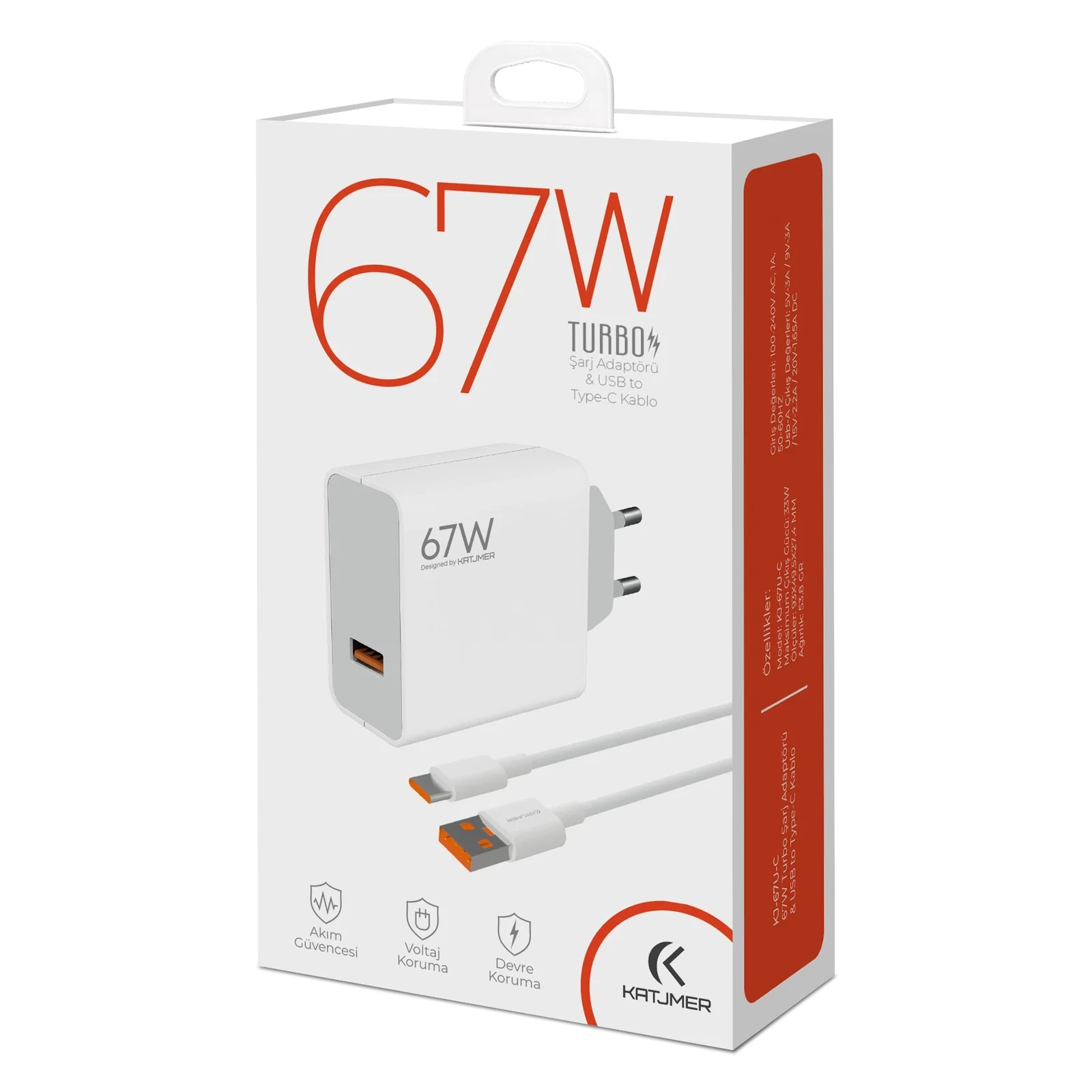 KATJMER KJ-67U-C USB'Lİ 67W ŞARJ ADAPTÖRÜ VE TYPE-C KABLO - Görsel 4