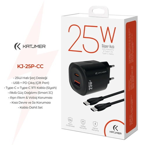 KATJMER KJ-25P-CC PD 25W ŞARJ ADAPTÖRÜ VE TYPE-C TO TYPE-C KABLO - Görsel 2