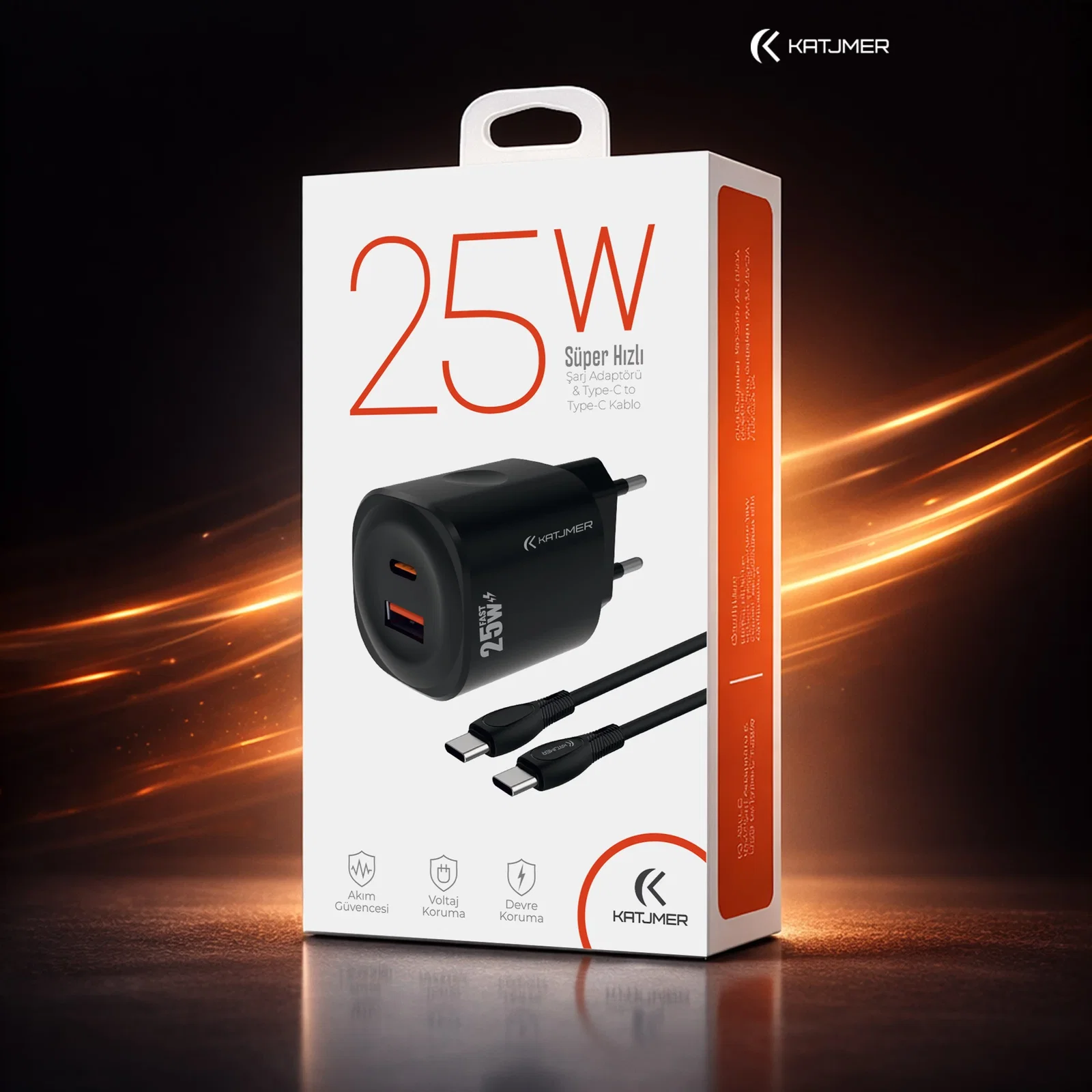 KATJMER KJ-25P-CC PD 25W ŞARJ ADAPTÖRÜ VE TYPE-C TO TYPE-C KABLO - Görsel 3