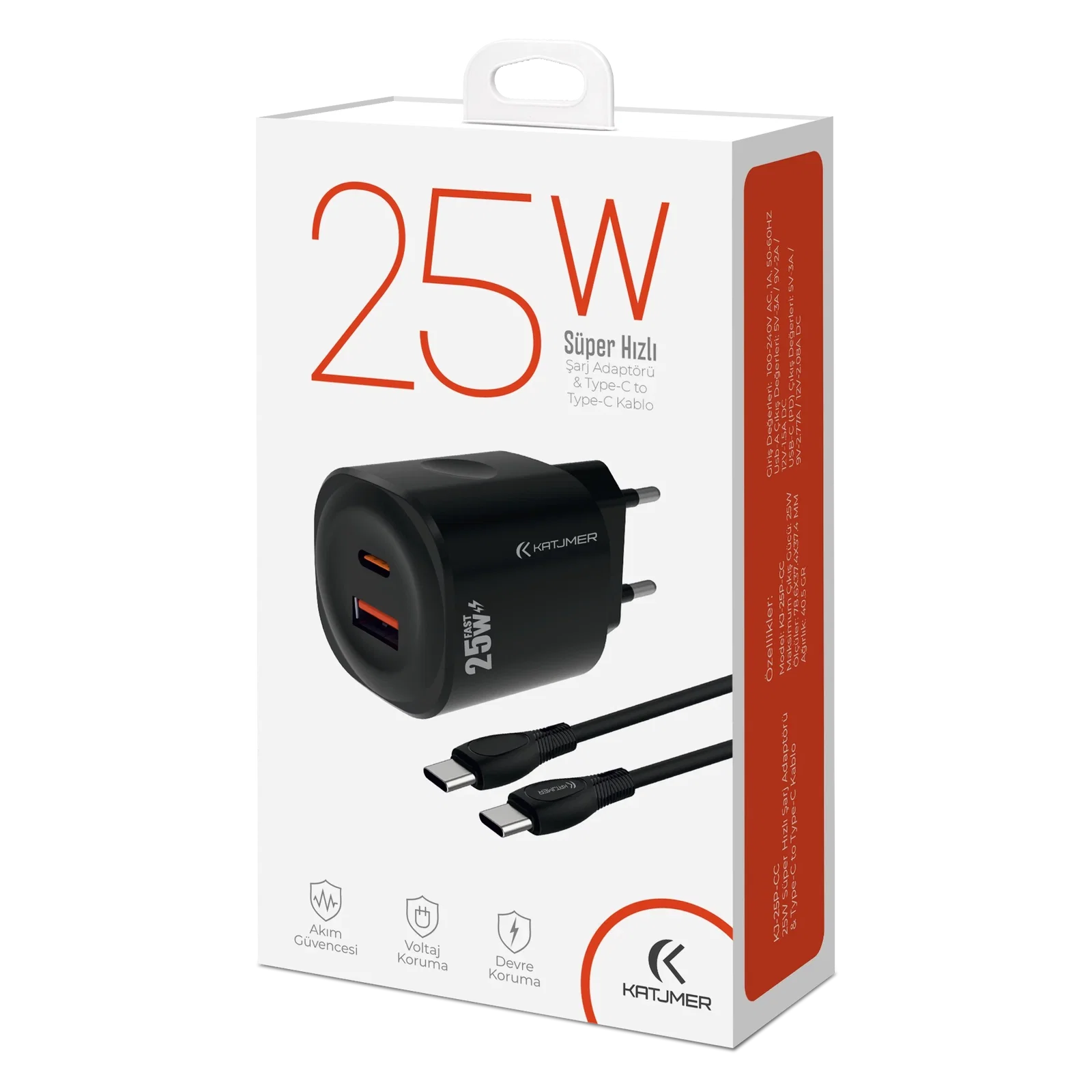 KATJMER KJ-25P-CC PD 25W ŞARJ ADAPTÖRÜ VE TYPE-C TO TYPE-C KABLO - Görsel 4