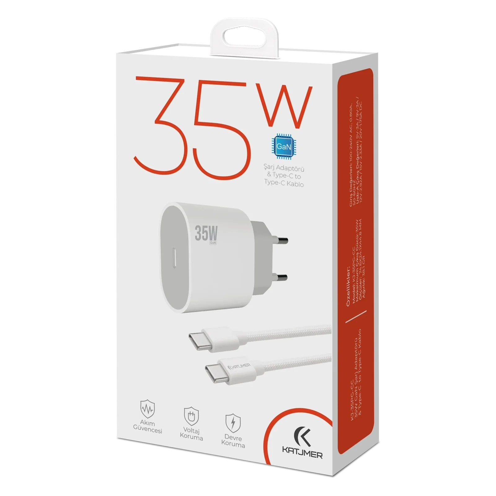 KATJMER KJ-35PG-CC GAN 35W PD ŞARJ ADAPTÖRÜ VE TYPE-C TO TYPE-C KABLO - Görsel 4