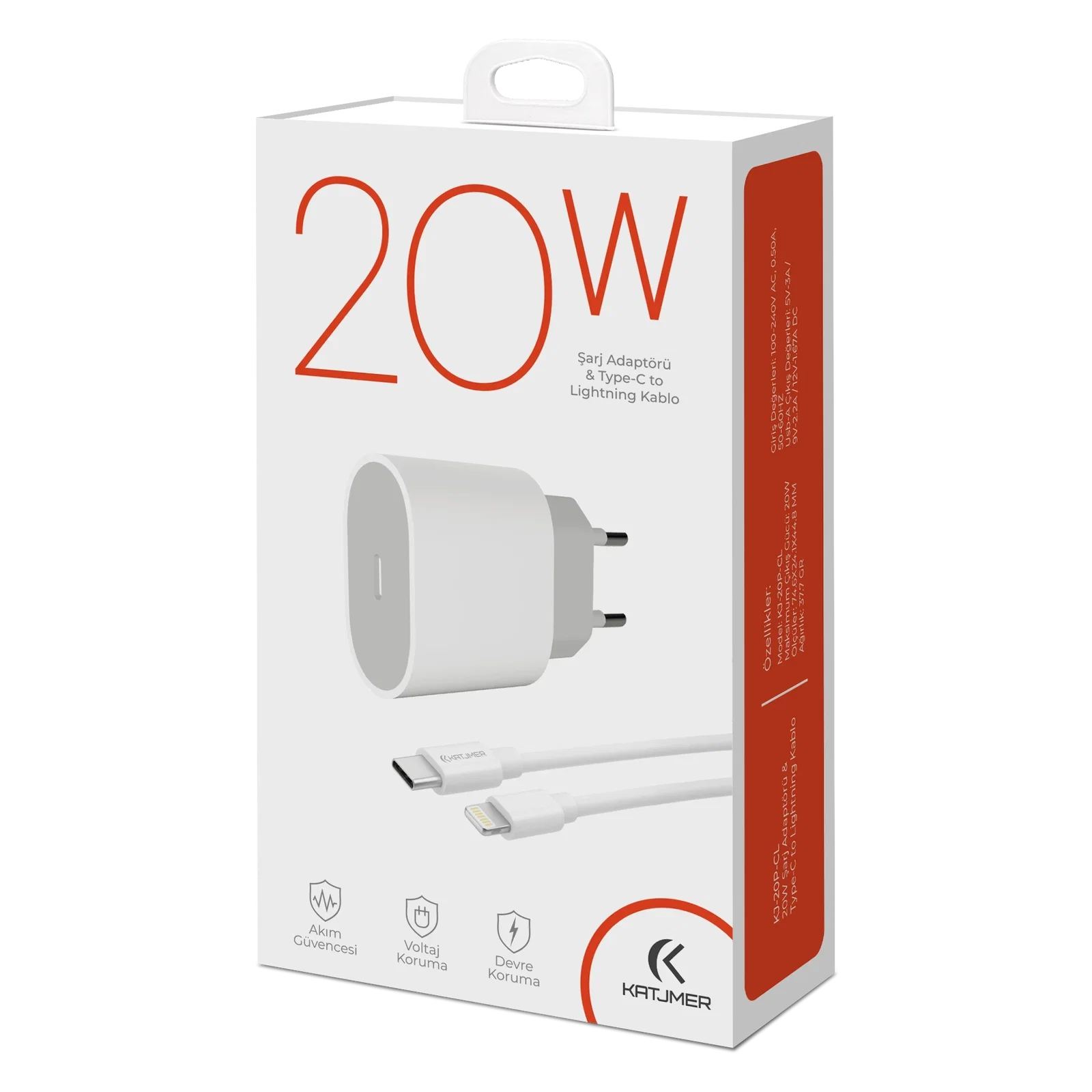 KATJMER KJ-20P-CL PD 20W ŞARJ ADAPTÖRÜ VE TYPE-C TO LİGHTNİNG KABLO - Görsel 4