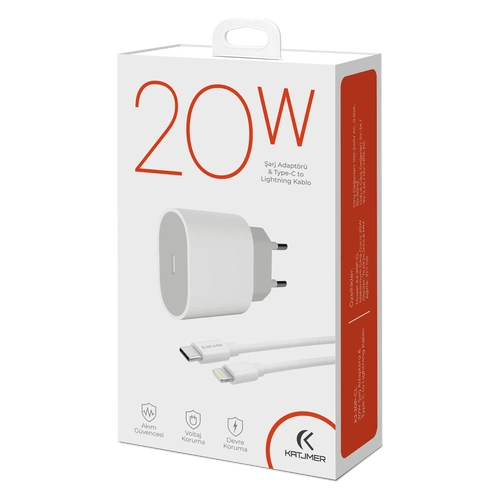 KATJMER KJ-20P-CL PD 20W ŞARJ ADAPTÖRÜ VE TYPE-C TO LİGHTNİNG KABLO - Görsel 4