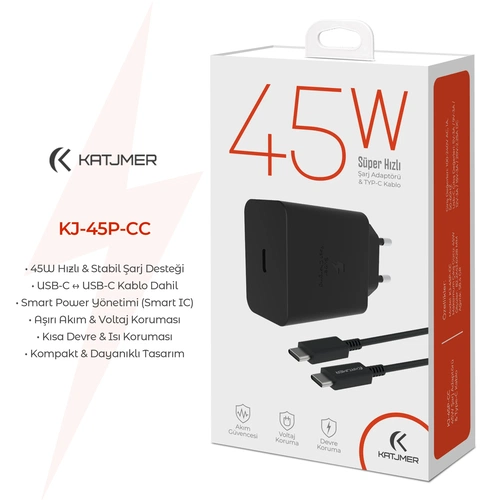 KATJMER KJ-45P-CC PD 45W ŞARJ ADAPTÖRÜ VE TYPE-C TO TYPE-C KABLO - Görsel 2
