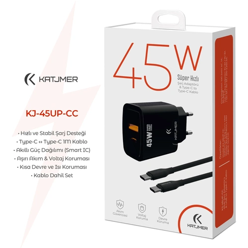 KATJMER KJ-45UP-CC USB-PD 45W ŞARJ ADAPTÖRÜ VE TYPE-C TO TYPE-C KABLO - Görsel 2