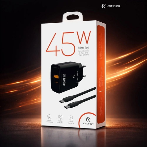 KATJMER KJ-45UP-CC USB-PD 45W ŞARJ ADAPTÖRÜ VE TYPE-C TO TYPE-C KABLO - Görsel 3