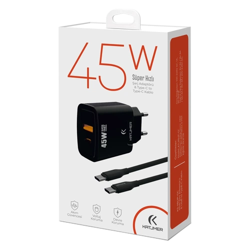 KATJMER KJ-45UP-CC USB-PD 45W ŞARJ ADAPTÖRÜ VE TYPE-C TO TYPE-C KABLO - Görsel 4
