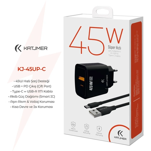 KATJMER KJ-45UP-C USB-PD 45W ŞARJ ADAPTÖRÜ VE TYPE-C KABLO - Görsel 2