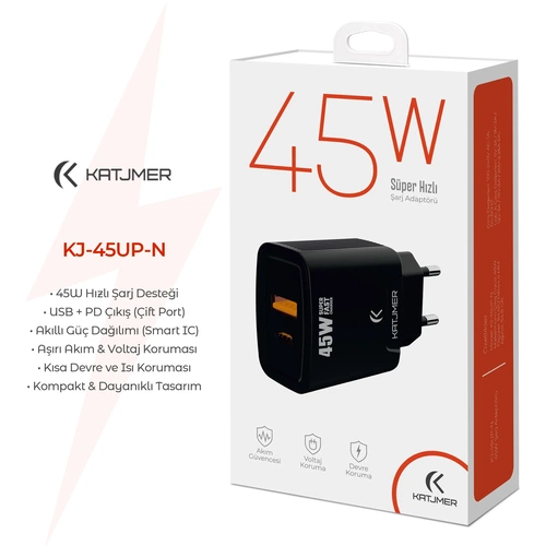 KATJMER KJ-45UP-N USB-PD 45W ŞARJ ADAPTÖRÜ - Görsel 2