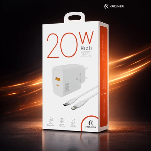 KATJMER KJ-20UP-CL USB-PD 20W ŞARJ ADAPTÖRÜ VE TYPE-C TO LİGHTNİNG KABLO - Görsel 3