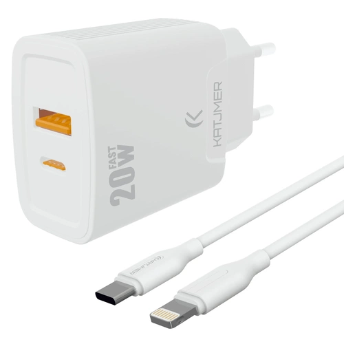 KATJMER KJ-20UP-CL USB-PD 20W ŞARJ ADAPTÖRÜ VE TYPE-C TO LİGHTNİNG KABLO - Görsel 1