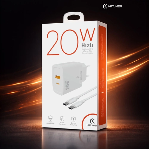 KATJMER KJ-20UP-CC USB-PD 20W ŞARJ ADAPTÖRÜ VE TYPE-C TO TYPE-C KABLO - Görsel 3