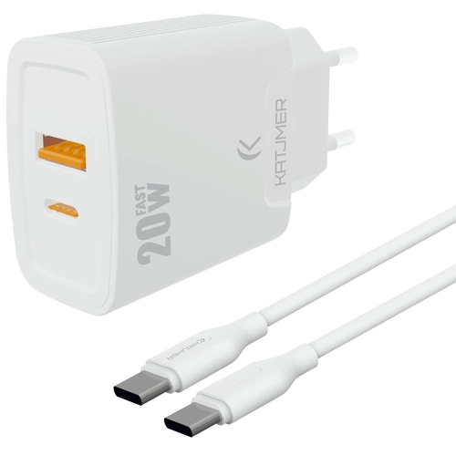 KATJMER KJ-20UP-CC USB-PD 20W ŞARJ ADAPTÖRÜ VE TYPE-C TO TYPE-C KABLO - Görsel 1