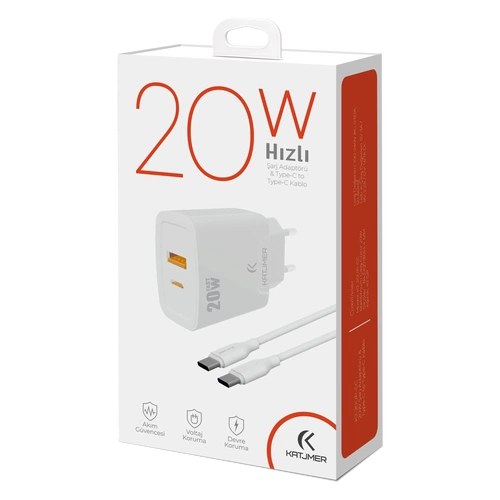 KATJMER KJ-20UP-CC USB-PD 20W ŞARJ ADAPTÖRÜ VE TYPE-C TO TYPE-C KABLO - Görsel 4