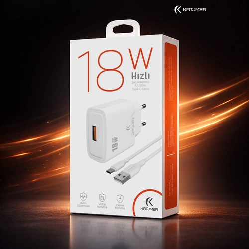 KATJMER KJ-18U-C USB'Lİ 18W ŞARJ ADAPTÖRÜ VE TYPE-C KABLO - Görsel 3