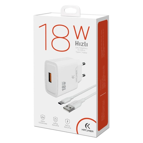 KATJMER KJ-18U-C USB'Lİ 18W ŞARJ ADAPTÖRÜ VE TYPE-C KABLO - Görsel 4