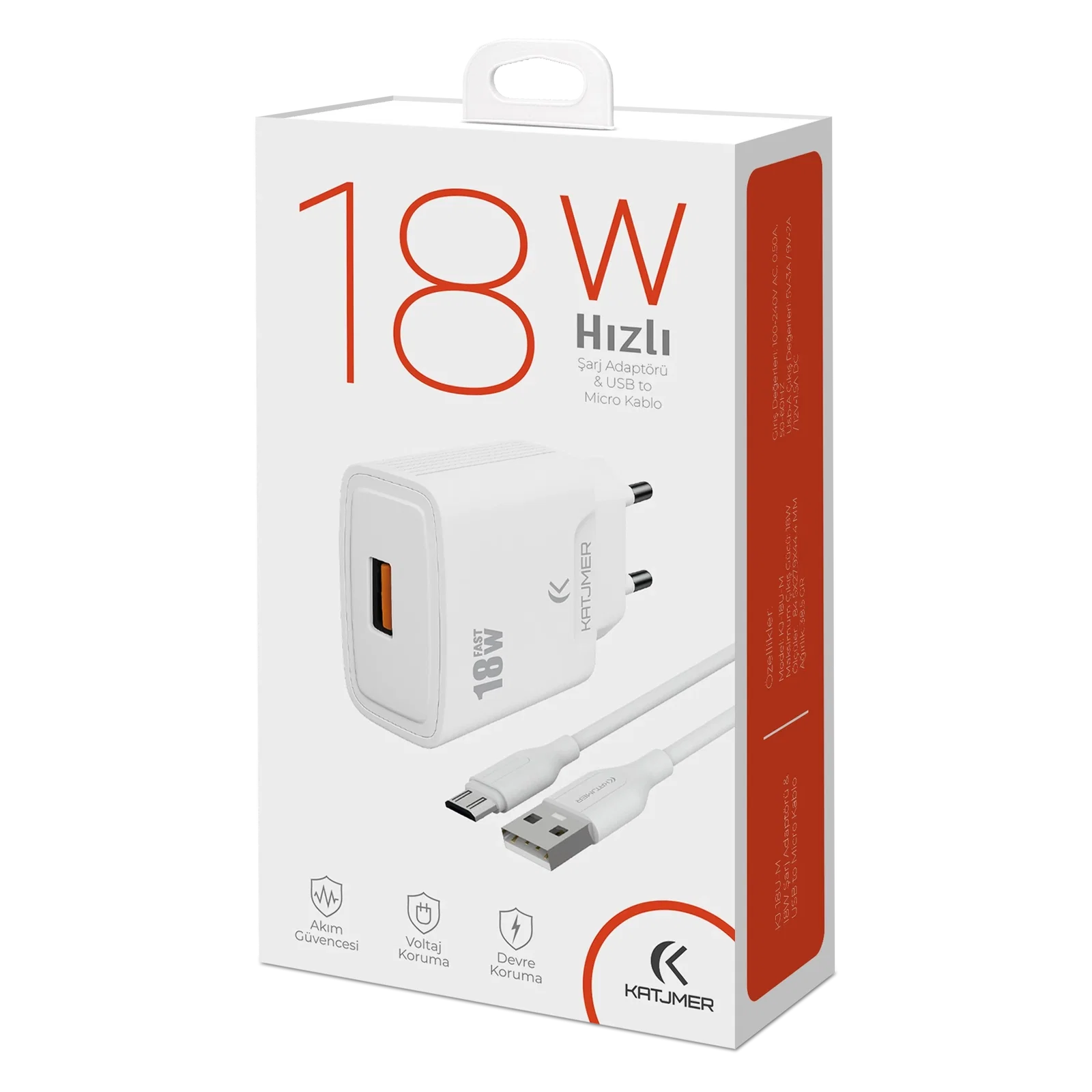 KATJMER KJ-18U-M USB'Lİ 18W ŞARJ ADAPTÖRÜ VE MİCRO USB KABLO - Görsel 4