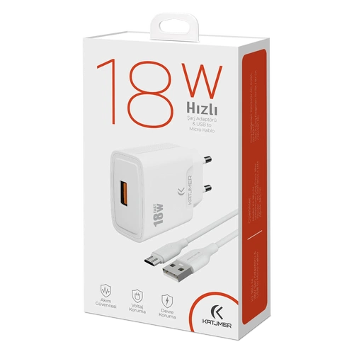 KATJMER KJ-18U-M USB'Lİ 18W ŞARJ ADAPTÖRÜ VE MİCRO USB KABLO - Görsel 4