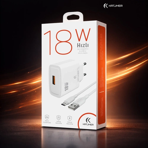 KATJMER KJ-18U-M USB'Lİ 18W ŞARJ ADAPTÖRÜ VE MİCRO USB KABLO - Görsel 3