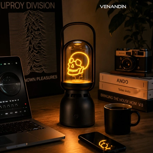 VENANDİN Z15-K LUMİA-K Bluetooth Hoparlörlü LED Gece Lambası 5W, 1800K Sıcak Işık, 160 Lümen, TWS - SİYAH - Görsel 4