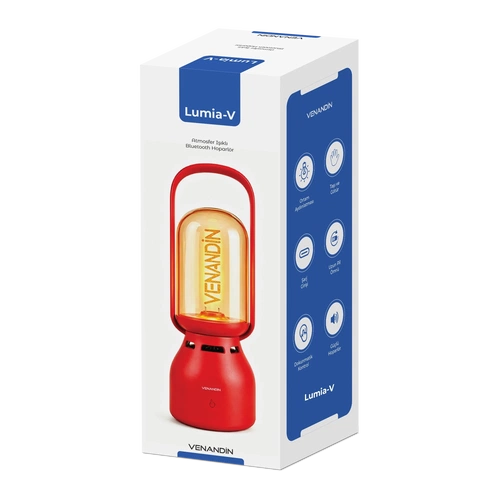 VENANDİN Z15-V LUMİA-V Bluetooth Hoparlörlü LED Gece Lambası 5W, 1800K Sıcak Işık, 60 Lümen, TWS - KIRMIZI - Görsel 5