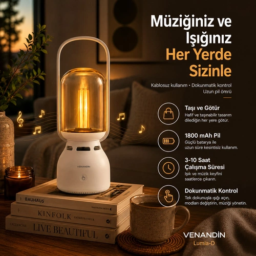 VENANDİN Z15-D LUMİA-D Bluetooth Hoparlörlü LED Gece Lambası 5W, 1800K Sıcak Işık, 160 Lümen, TWS - BEJ - Görsel 3