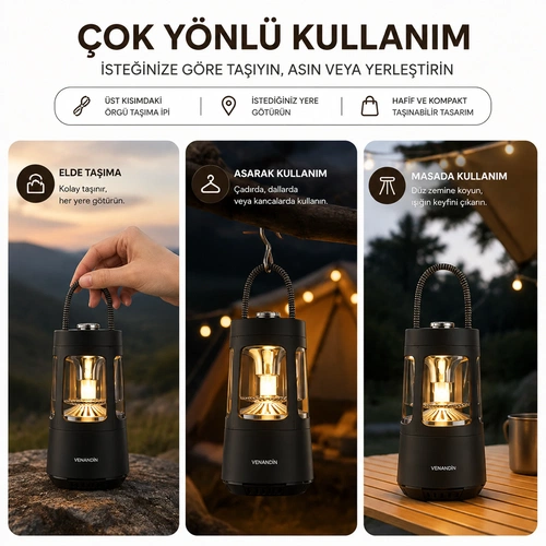 VENANDİN QD08 CAMPORA ATMOSFER IŞIKLI BLUETOOTH HOPARLÖR - SİYAH - Görsel 3