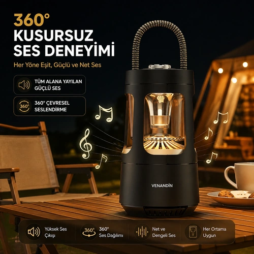 VENANDİN QD08 CAMPORA ATMOSFER IŞIKLI BLUETOOTH HOPARLÖR - SİYAH - Görsel 2
