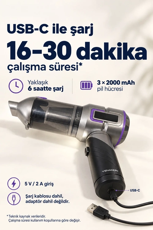 VENANDİN MD-A8 VAKUMİA EL SÜPÜRGESİ - Görsel 7