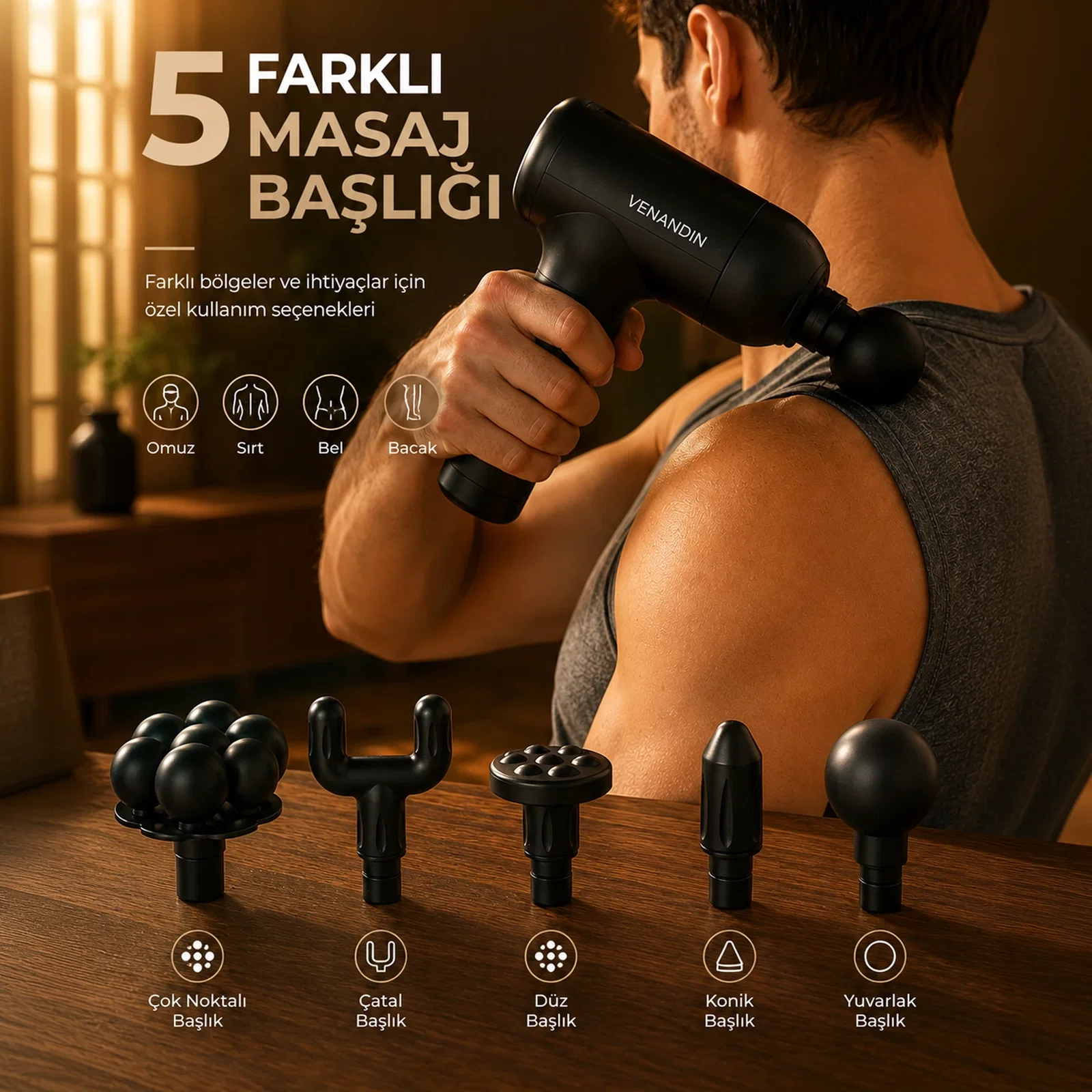 VENANDİN MD-9901 FLEXİ 5 BAŞLIKLI MASAJ ALETİ - Görsel 3