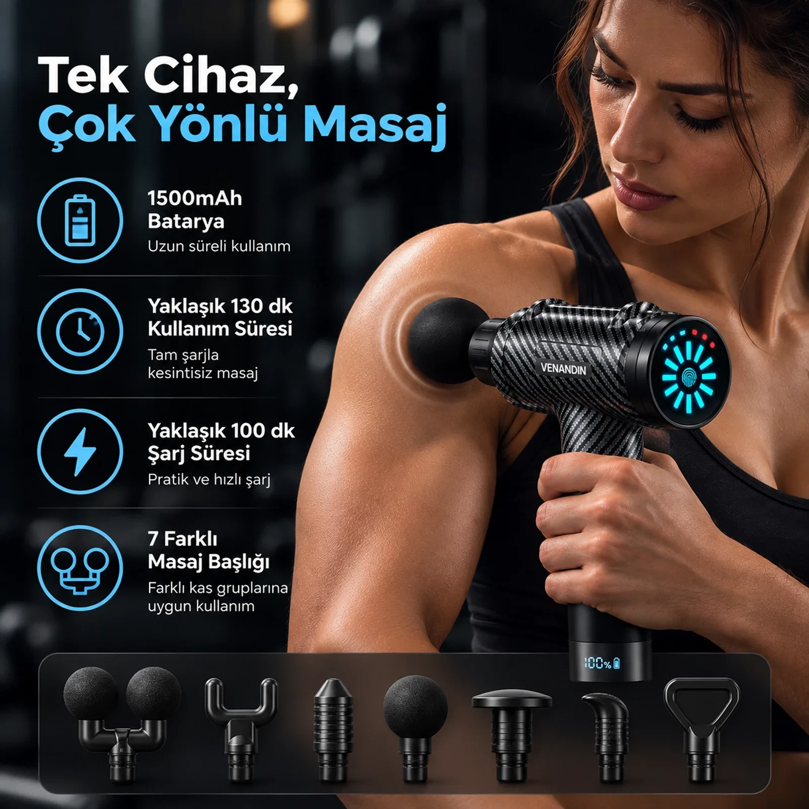 VENANDİN 8121 RELLAXİ 7 BAŞLIKLI MASAJ ALETİ - Görsel 3