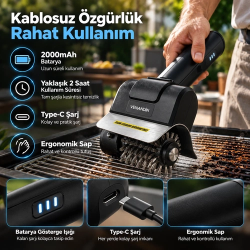 VENANDİN RC-4BA GRİLLO ŞARJLI IZGARA TEMİZLEME ALETİ - Görsel 3